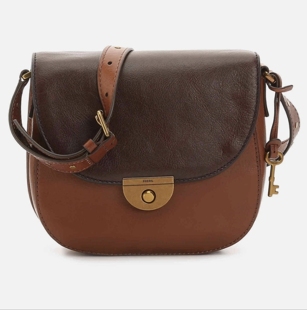 Fossil Women's EMI Leather Saddle Bag Brown Leather Crossbody Bag